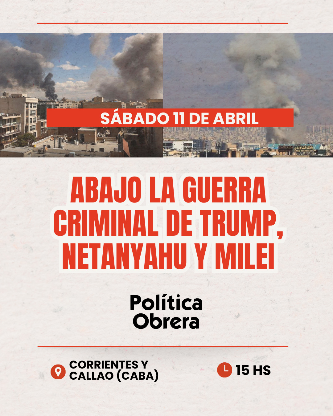 ABAJO LA GUERRA DE TRUMP, NETANYAHU Y MILEI. MOVILIZACION SABADO 11 15hs CORRIENTES Y CALLAO