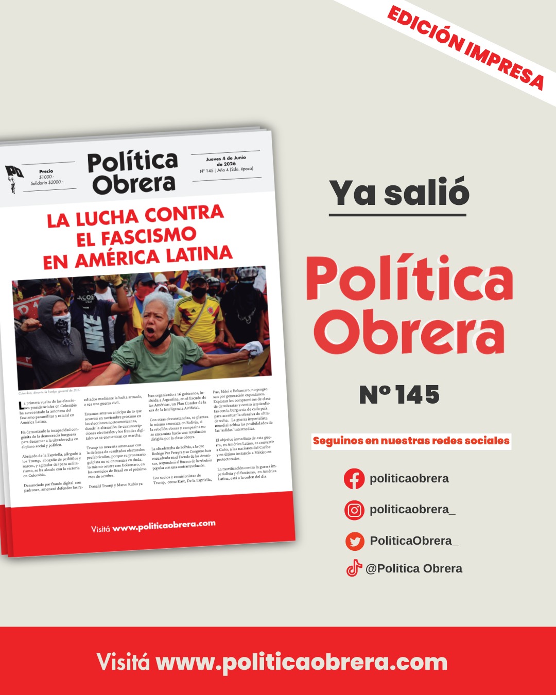 Ya salio el nuevo numero de Politica Obrera