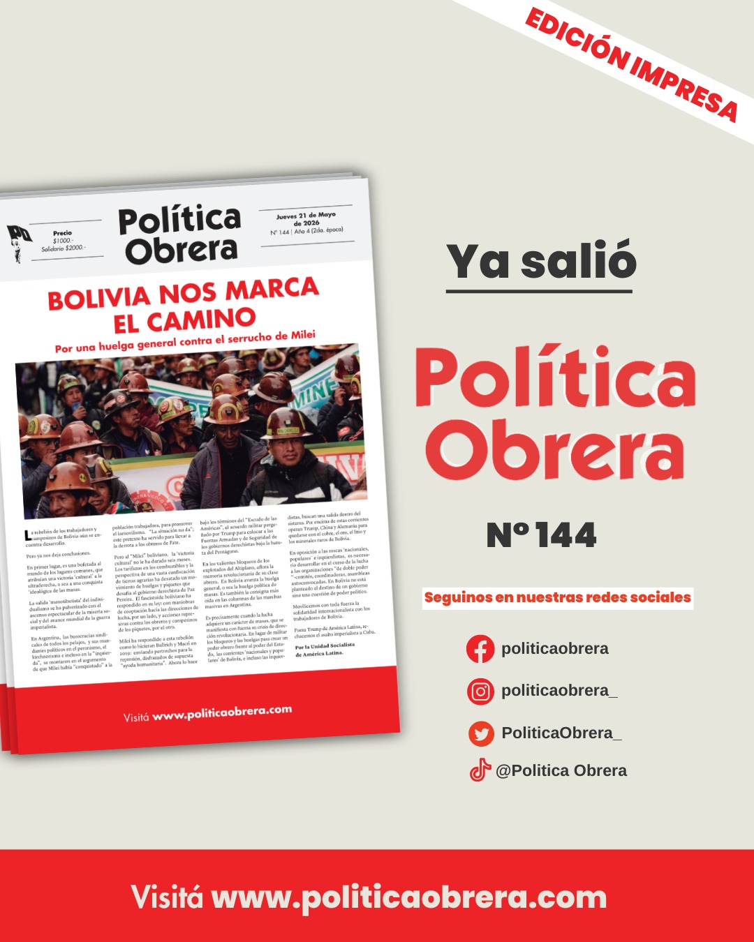 Ya salio el nuevo numero de Politica Obrera