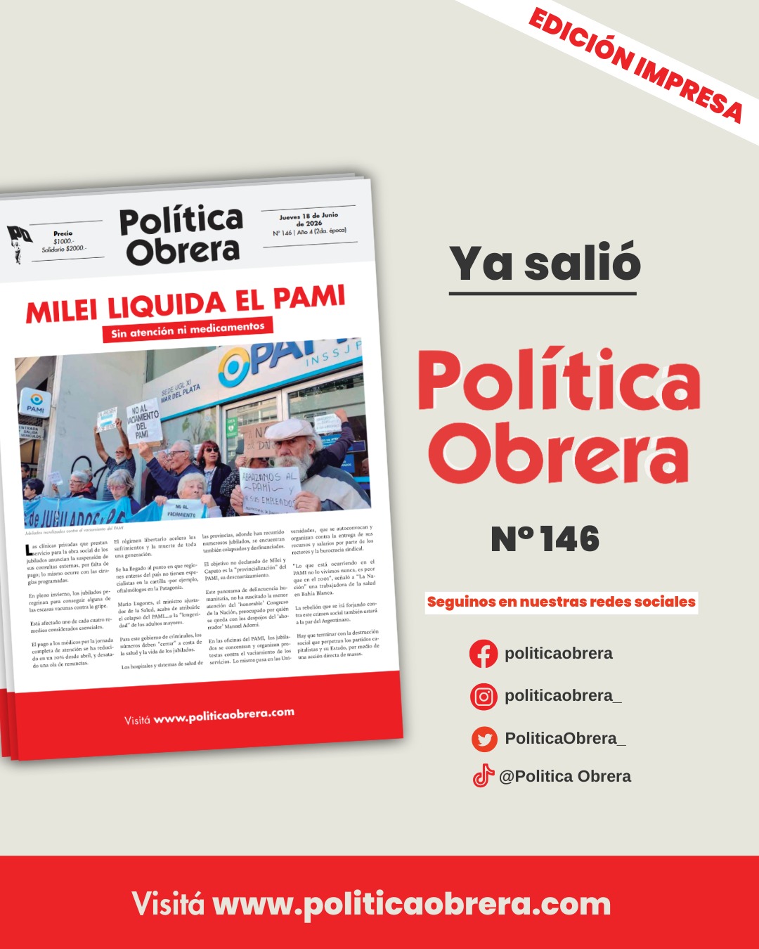 Ya salio Plitica Obrera nro 146